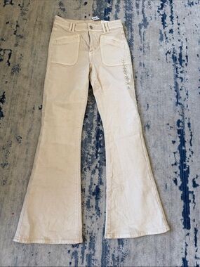 American Eagle Outfitters Cream High-Rise Flare Pants
